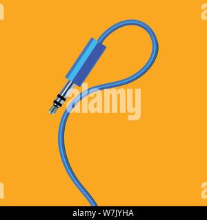 Blue headphone jack on an orange background, rendered graphically in vector format Stock Vector