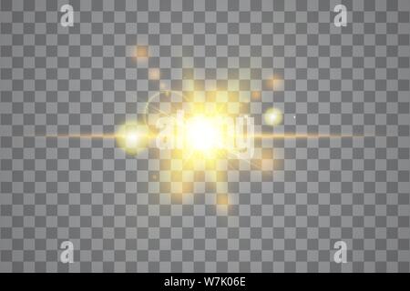 Vector transparent sunlight special lens flare light effect. Isolated sun flash rays and spotlight. White front translucent sunlight background. Blur Stock Vector