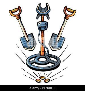 Metal detector treasure hunt color logo Stock Vector