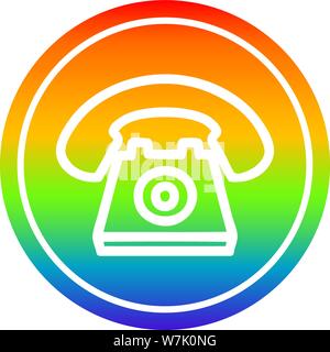 old telephone circular icon with rainbow gradient finish Stock Vector