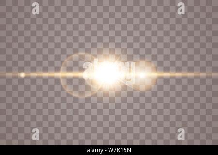 Vector transparent sunlight special lens flare light effect. Isolated sun flash rays and spotlight. White front translucent sunlight background. Blur Stock Vector