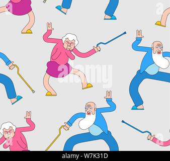 Old people dance pattern seamless Grandfather and grandmother are dancers background. Senior citizens disco texture Stock Vector