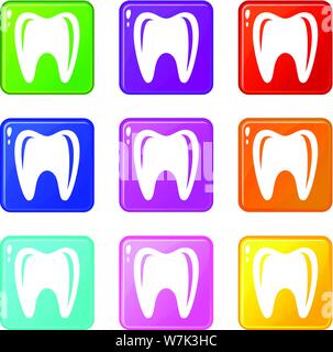 Tooth in mouth icons set 9 color collection Stock Vector