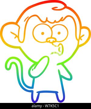 rainbow gradient line drawing of a cartoon hooting monkey Stock Vector