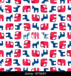 Elephant and Donkey USA pattern seamless. Republican and Democrat party America background. Vector texture Stock Vector