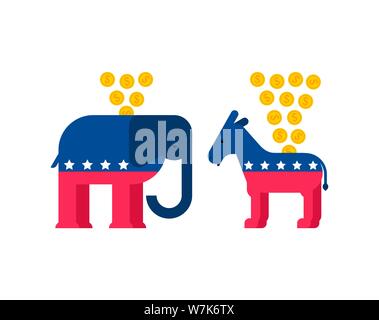 Elephant and Donkey moneybox. Republican and Democrat party USA. Vector illustration Stock Vector