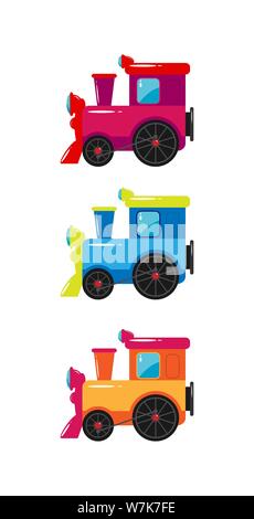 Children's toy. Set of children's colorful trains. Flat design. Stock Vector