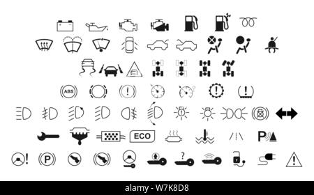 Car dashboard interface and indicators icon set, filling with pastel ...