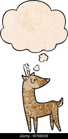 cartoon deer with thought bubble in grunge texture style Stock Vector