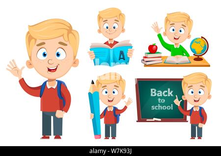 Boy Schoolboy Kid Poses Set Vector. Indian, Hindu. Asian. Primary ...