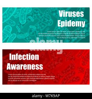 Abstract medicine red and blue banners with different micro organisms Stock Vector