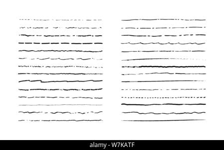 Set of lines. Hand drawn vector borders. Vintage doodle underlines. Cartoon pattern element. Grunge frame set. Stock Vector
