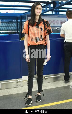 Chinese supermodel Xi Mengyao, better known as Ming Xi, is pictured at the Beijing Capital International Airport in Beijing, China, 7 September 2017. Stock Photo