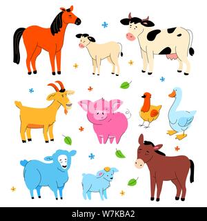 Cute farm animals - modern flat design style set of characters Stock Vector