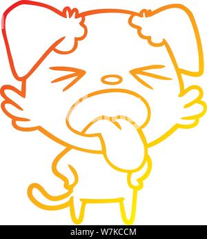 warm gradient line drawing of a cartoon disgusted dog Stock Vector