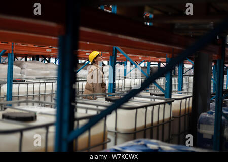 Female worker working in warehouse Stock Photo