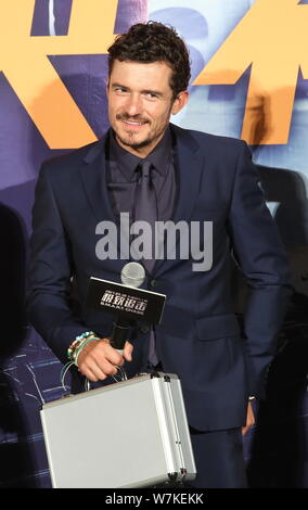 English actor Orlando Bloom attends a press conference for the premiere of his new movie 'S.M.A.R.T. Chase' in Beijing, China, 20 September 2017. Stock Photo