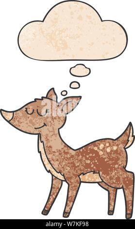 cartoon deer with thought bubble in grunge texture style Stock Vector