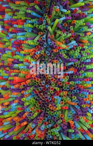 A collection of colourful straws seen in a shop at the Amphawa Floating Market in Bangkok Stock Photo