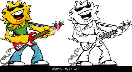 Summer Fun Sun Guitar Rocker Music Fest Cartoon Vector Illustration Stock Vector