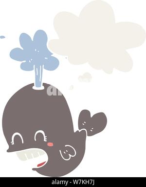 cartoon spouting whale with thought bubble in retro style Stock Vector