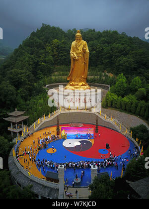 View of the statue of Lao-Tzu, also called Laozi or Lao-Tze, an ancient Chinese philosopher and the founder of Taoism, at the Laojun Mountain in Luanc Stock Photo