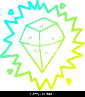 cold gradient line drawing of a cartoon shining crystal Stock Vector