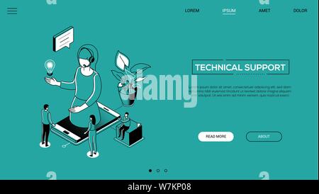 Technical support - line design style isometric web banner Stock Vector