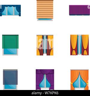 Curtains icon set. Cartoon set of 9 curtains vector icons for web design isolated on white background Stock Vector