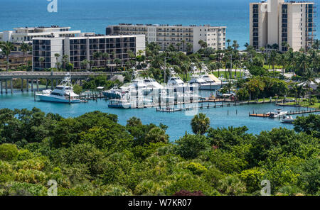 Jupiter Island and Indian River view from the Jupiter Inlet Lighthouse in Jupiter, Palm Beach County, Florida. (USA) Stock Photo