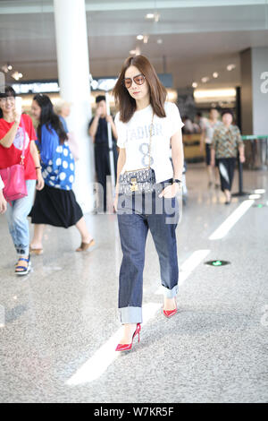 Ella Chen Chia-Hwa of Taiwanese girls group S.H.E is pictured at the Shanghai Hongqiao International Airport in Shanghai, China, 23 August 2017. Stock Photo