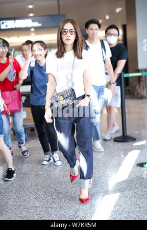 Ella Chen Chia-Hwa of Taiwanese girls group S.H.E is pictured at the Shanghai Hongqiao International Airport in Shanghai, China, 23 August 2017. Stock Photo