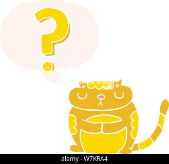 cartoon cat with question mark with speech bubble in retro style Stock Vector