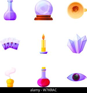 Magic tools icon set. Cartoon set of 9 magic tools vector icons for web design isolated on white background Stock Vector