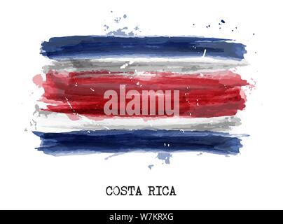 Realistic watercolor painting flag of Costa rica . Vector . Stock Vector