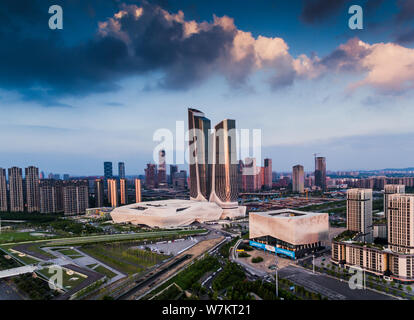 View of the Nanjing International Youth Cultural Centre, also known as the Youth Olympic Center, designed by Iraqi-British architect Zaha Hadid in Nan Stock Photo