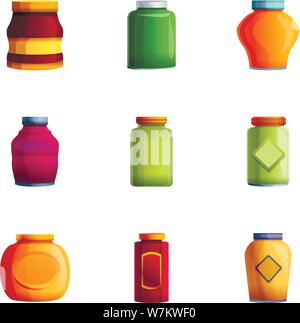 Home jam jar icon set. Cartoon set of 9 home jam jar vector icons for web design isolated on white background Stock Vector