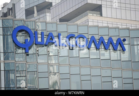 --FILE--View of a logo of Qualcomm at an Innovation Center of Qualcomm Wireless Communication Technologies (China) Limited in Shenzhen city, south Chi Stock Photo