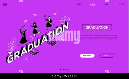 Graduation concept - line design style isometric web banner Stock Vector