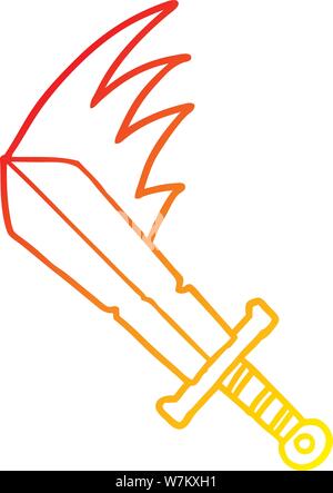 warm gradient line drawing of a cartoon swinging sword Stock Vector