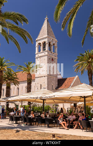 Open air resturant under a tower at Trogir on the Adriatic coast of Croatia Stock Photo