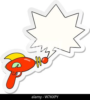 cartoon ray gun with speech bubble sticker Stock Vector