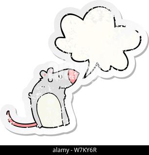 cartoon fat rat with speech bubble distressed distressed old sticker Stock Vector