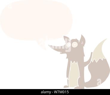 cartoon wolf with speech bubble in retro style Stock Vector