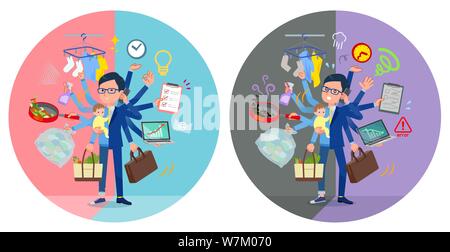 A set of businessman who perform multitasking in offices and private.There are things to do smoothly and a pattern that is in a panic.It's vector art Stock Vector