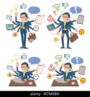 A set of businessman who perform multitasking in the office.There are things to do smoothly and a pattern that is in a panic.It's vector art so it's e Stock Vector