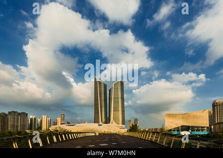 View of the Nanjing International Youth Cultural Centre, also known as the Youth Olympic Center, designed by Iraqi-British architect Zaha Hadid in Nan Stock Photo