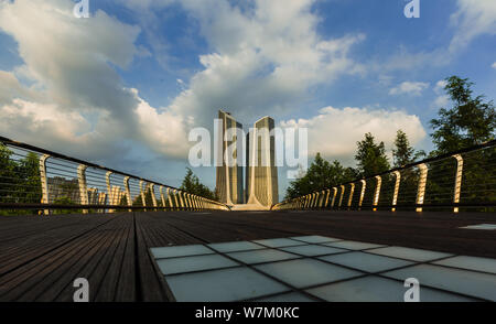 View of the Nanjing International Youth Cultural Centre, also known as the Youth Olympic Center, designed by Iraqi-British architect Zaha Hadid in Nan Stock Photo