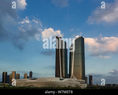 View of the Nanjing International Youth Cultural Centre, also known as the Youth Olympic Center, designed by Iraqi-British architect Zaha Hadid in Nan Stock Photo