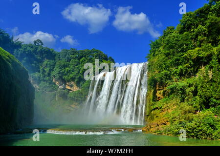 --FILE--View of the Huangguoshu Waterfall scenic spot in Anshun city, southwest China's Guizhou province, 25 July 2017. Stock Photo